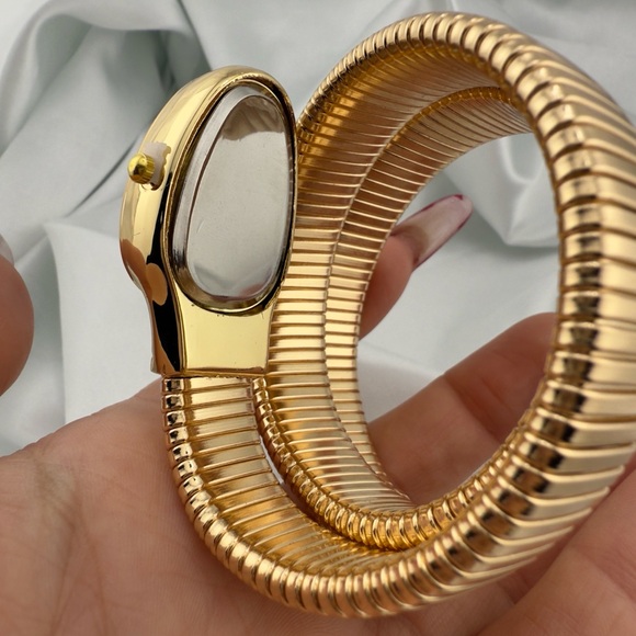 Serpentine Gold Snake Coil Wrap Watch - Crystal-Embellished Statement Watch - Picture 5 of 8